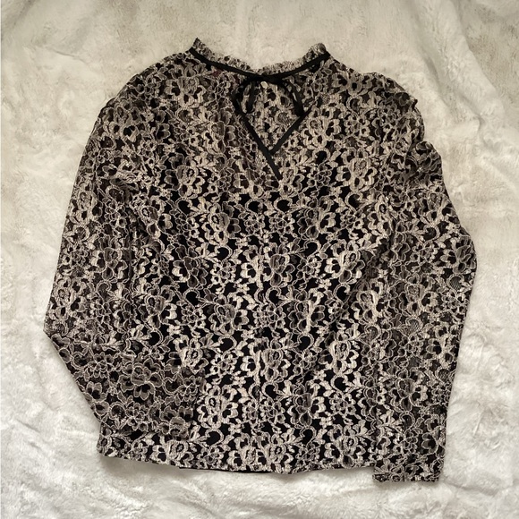 Ted Baker London Nomina Black/GreyishGold Lace Blouse, Size S - Picture 6 of 11